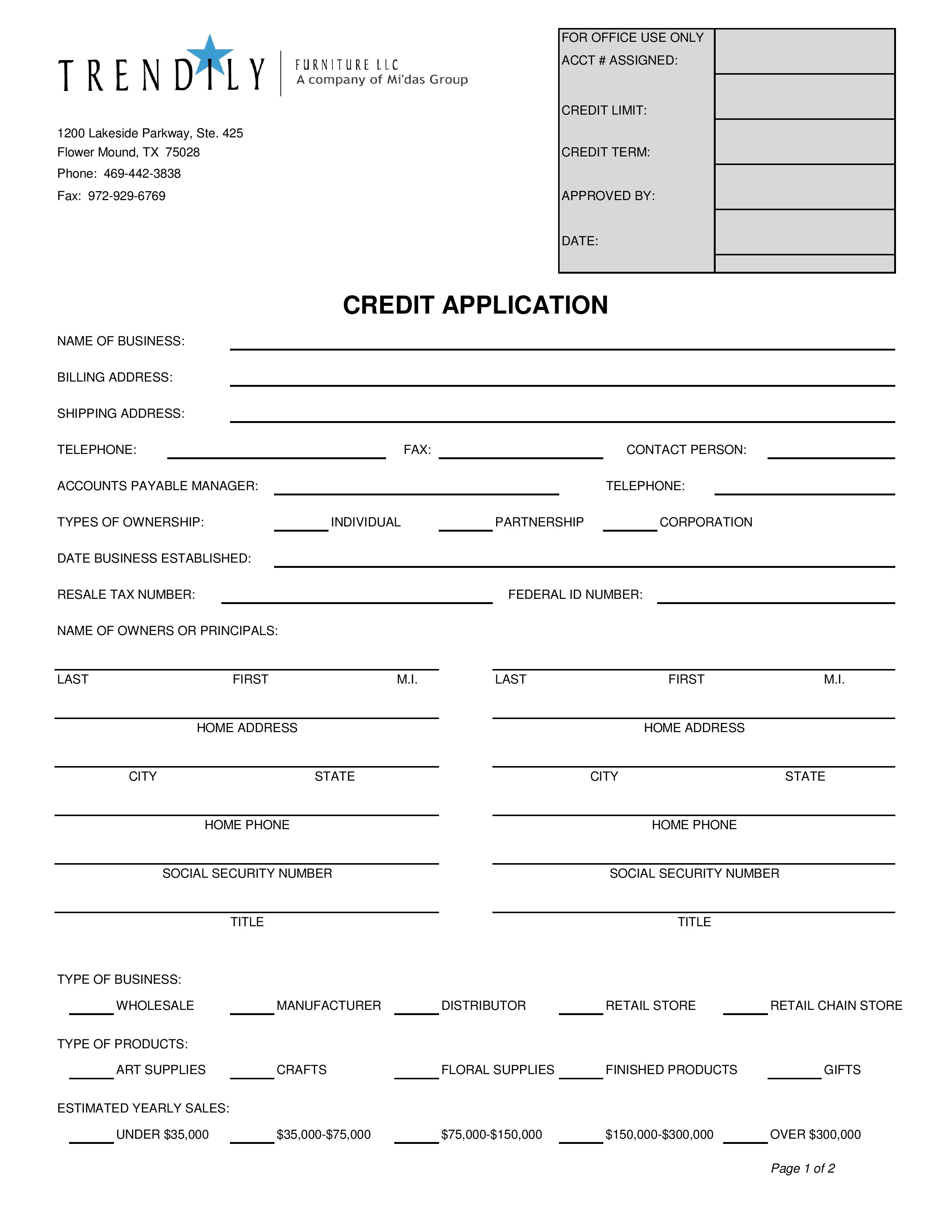 credit application form trendily home collection forms of credit